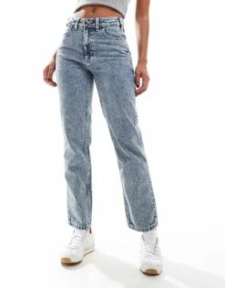 Dickies Ellendale Straight Fit Denim Jeans In Blue Marble Wash For Women Mid Blue -Dickies Shop 206695331 3