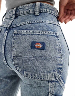 Dickies Ellendale Straight Fit Denim Jeans In Blue Marble Wash For Women Mid Blue -Dickies Shop 206695331 4