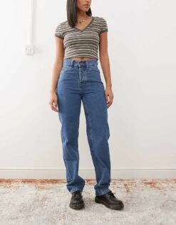 Dickies Thomasville Regular Fit Denim Jeans In Classic Blue For Women Mid Blue