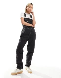 Dickies Classic Denim Dungarees In Washed Black For Women -Dickies Shop 206695763 1 black 1