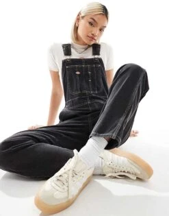 Dickies Classic Denim Dungarees In Washed Black For Women -Dickies Shop 206695763 3