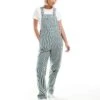 Dickies Classic Hickory Striped Dungarees In Dark Green For Women Mid Green