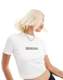 Dickies Choteau Central Logo Baby Tee In White For Women
