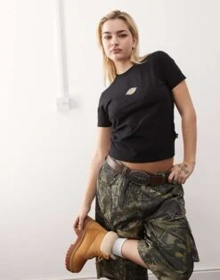 Dickies Maple Valley Long Line Baby Tee In Black For Women