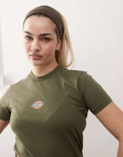 Dickies Maple Valley Long Line Baby Tee In Khaki Green For Women Military Green -Dickies Shop 207711201 1 militarygreen 1