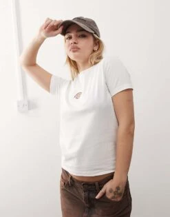 Dickies Maple Valley Long Line Baby Tee In White For Women