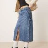 Dickies Long Denim Skirt With Front Slit In Rinsed Blue With Fade For Women -Dickies Shop 207722455 1 blue