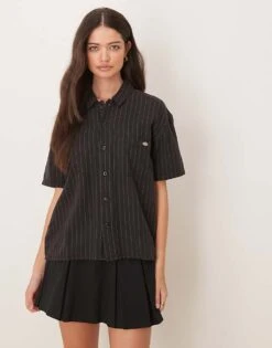 Dickies Service Stripe Short Sleeve Oversized Shirt In Black For Women