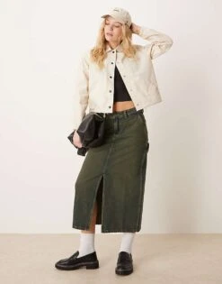 Dickies Long Denim Carpenter Skirt With Front Slit In Green Tone Light Grey For Women -Dickies Shop 207722613 1 lightgrey 1