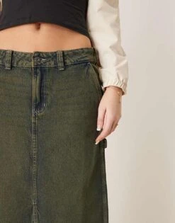 Dickies Long Denim Carpenter Skirt With Front Slit In Green Tone Light Grey For Women -Dickies Shop 207722613 5