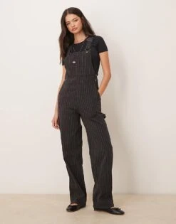 Dickies Service Stripe Dungarees In Black For Women