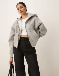 Dickies Oakport Zip Hoodie In Grey Marl For Women Light Grey