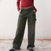 Dickies Denim Carpenter Wide Leg Trousers In Green Tone Light Grey For Women