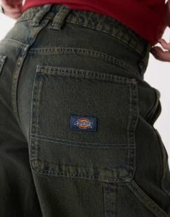Dickies Denim Carpenter Wide Leg Trousers In Green Tone Light Grey For Women -Dickies Shop 207723030 3