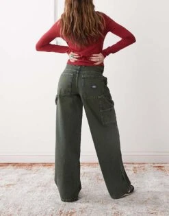 Dickies Denim Carpenter Wide Leg Trousers In Green Tone Light Grey For Women -Dickies Shop 207723030 4