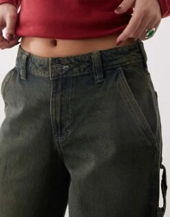 Dickies Denim Carpenter Wide Leg Trousers In Green Tone Light Grey For Women -Dickies Shop 207723030 5