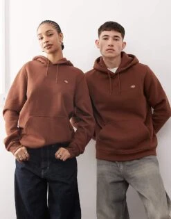 Dickies Oakport Small Logo Hoodie In Cappuccino Brown For Unisex